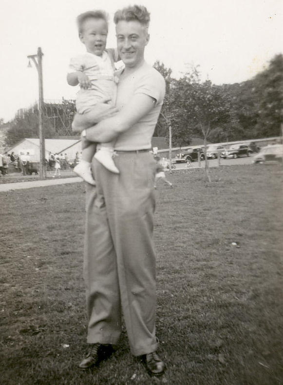 Teddy and Dad, Inwood Hill Park, Columbia Stadium, New York. 1947