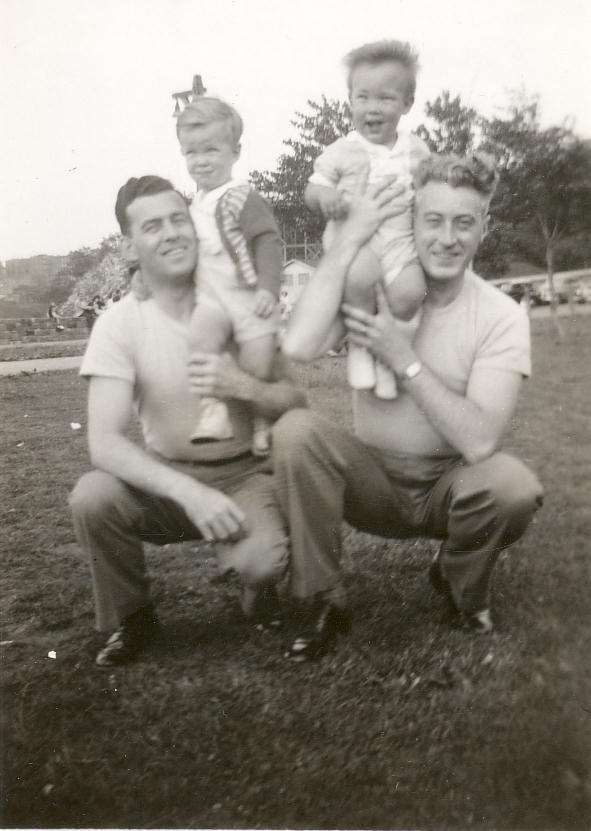 Uncle Bill, Doug, Teddy, Dad, Inwood Hill Park, Columbia Stadium, New York. 1947 